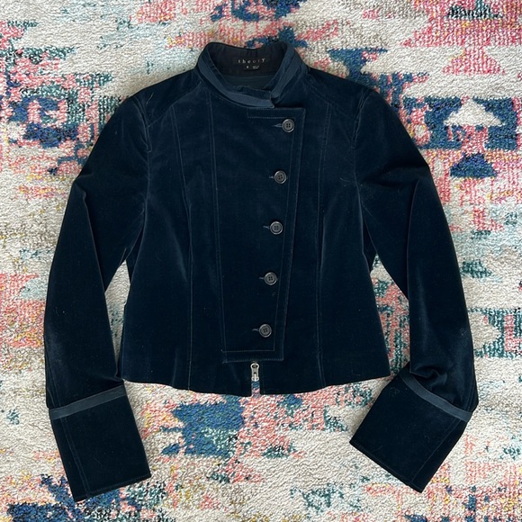 THEORY Navy Velvet Military Style Jacket - Picture 1 of 5